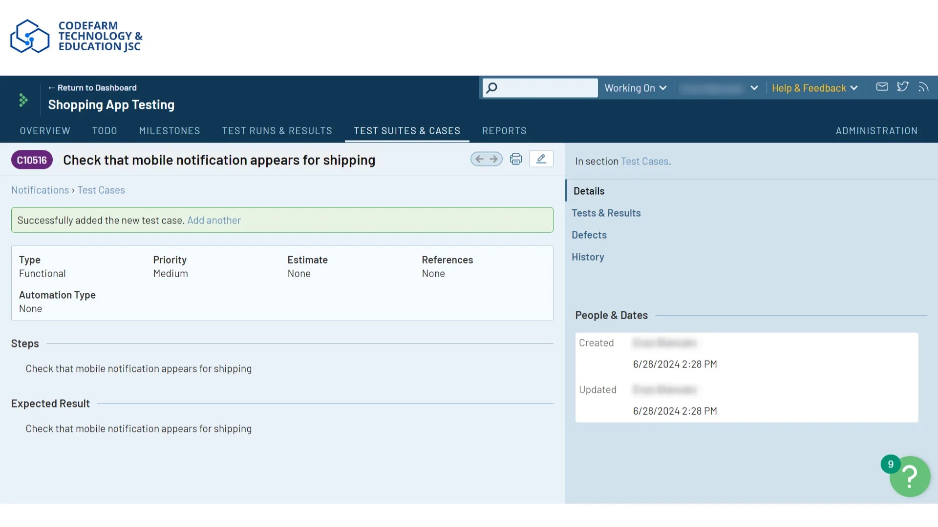 sử dụng mẫu test case chuẩn đủ các dữ liệu cần thiết